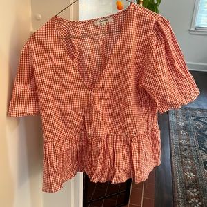 Red checkered madewell peplum top